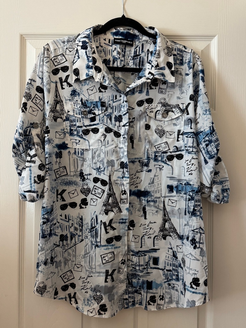Karl Lagerfeld Paris Women's Long Sleeve Whimsical Blouse - Size XL